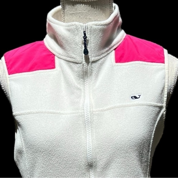 🌻Vineyard Vines White w Pink Accent Full-Zip Sweater Fleece Vest Size XS - Picture 3 of 13